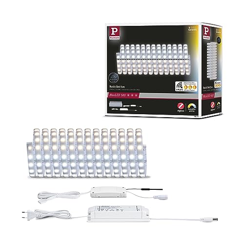 Paulmann 78873 MaxLED 500 Basic Set Smart Home Zigbee Tunable White 5m IP44 26W 230/24V 2750lm Silver LED Lighting Strip Splash-Protected, 26 W