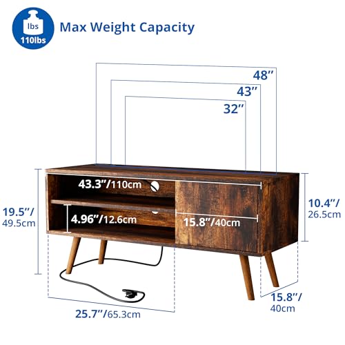 Cozy Castle TV Stand for 48 Inch TV, Mid Century Modern Entertainment Center with Storage Cabinet, TV Media Console for Living Room, Bedroom, Rustic Brown - Image 4