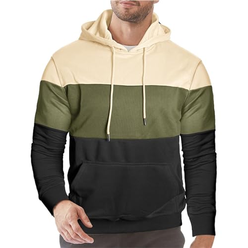Hoodies for Men Color Block Pullover Fall Casual Long Sleeve Hooded Sweatshirt with Pocket