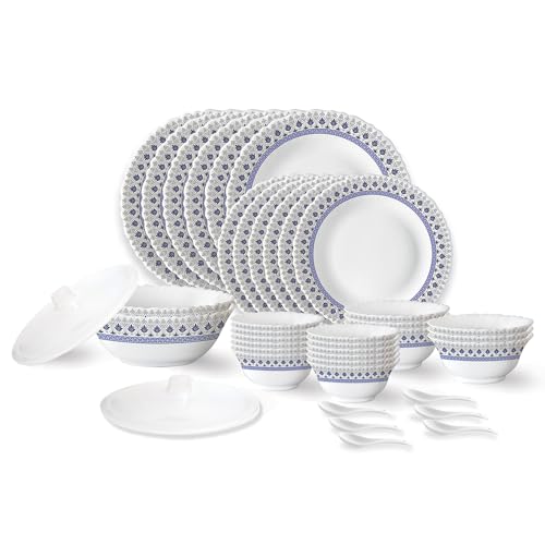 Image of Larah by Borosil Ocean Fluted Series Opalware Dinner Set | 40 Pieces for Family of 6 | Microwave & Dishwasher Safe | Bone-Ash Free | Crockery Set for Dining & Gifting | Plates & Bowls | White