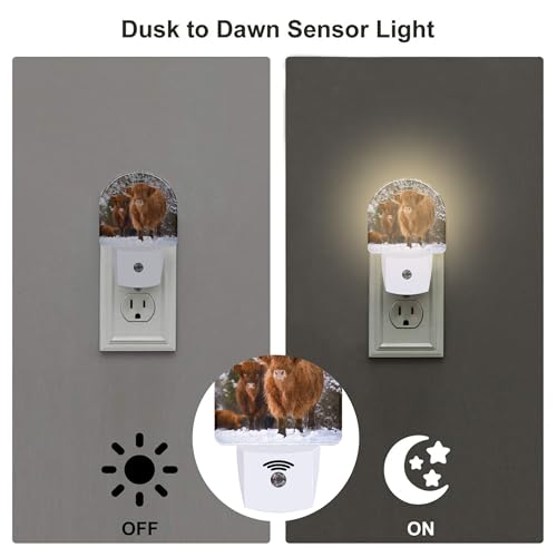 Image of Highland Cow Night Light for Kids, Winter Wild Animals Night Light Plug in with Dusk to Dawn Sensor, 0.5w Energy Saving Sleep Friendly Nightlight for Hallway Stairway Kitchen Bedroom