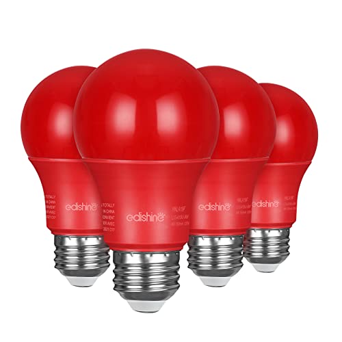 EDISHINE 4-Pack Red Light Bulbs, A19 LED Light Bulb 60W Equivalent, E26 Medium Base, 9W, Red Lights for Bedroom, Christmas Decoration, Porch, Garden, Home Lighting, Non-dimmable, UL Listed