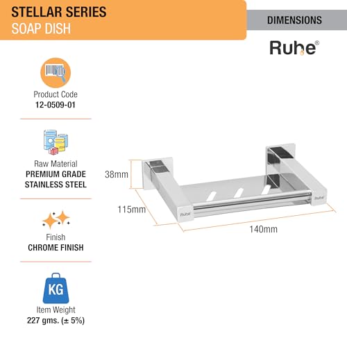 Image of Ruhe Stellar Stainless Steel Soap Dish | Wall Mounted |Single Soap Dish Holder | Soap Dish Holder for Bathroom and Kitchen |Bathroom Organizer| Soap Try for Bathroom Accessories |Chrome Finish