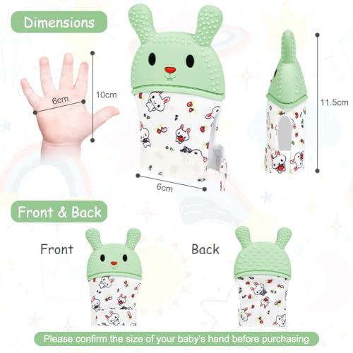Image of 2Pack Silicone Teething Mitt, Rabbit Baby Teething Toy for 0-6 6-12 Months, Food Grade Silicone Infant Teething Mitten, BPA-Free Baby Chew Toys for Pain Relief, Sucking Needs