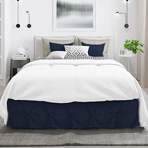 Image of Nestl Navy Blue Bed Skirt Queen Size, Pinch Pleat Queen Bed Skirt, 14 inch Inch Drop Queen Bedskirt, Hotel Quality Navy Blue Bed Skirts Premium Microfiber Bedskirt for Queen Bed, Navy Blue Queen Bed Skirt
