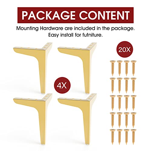 Losodona Gold Furniture Leg Set Of 4 Metal 6 Inch , Modern Style Heavy Duty Sofa Replacement Feet, For Sofa, Chair, Couch, Ottoman, Cupboard (Gold) #TOP6