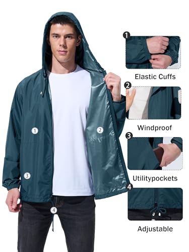 Image of UIQUR Mens Rain Jacket Raincoat Windbreaker Running Waterproof Lightweight Packable with Hood Travel Hiking Cycling
