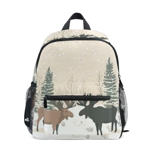 Toddler Backpack for Girls Boys, Winter Moose Travel Bookbag with Name Tag Mini, 3-8 Years - Main Image