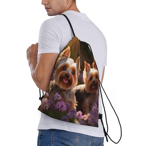 Yorkie Floral print Drawstring Bag Sack Gym Bag Ditty Bag for Gym Traveling, Hiking, Yoga, Shopping for Adult3