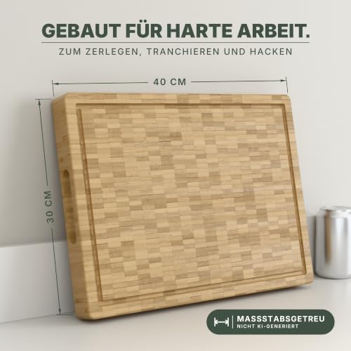 LARHN Stirnholz Hackblock Bambus massiv - 40x30x4 cm - Schneidebrett Holz – Ansicht 2
