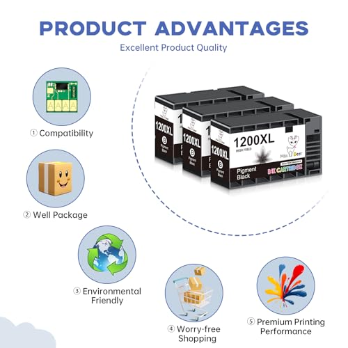 Image of Miss Deer 1200XL Black Ink Cartridges Compatible for Canon PGI-1200XL PGI 1200 XL,Work for Canon Maxify MB2720 MB2050 MB2350 MB2320 MB2020 MB2120,3-Pack