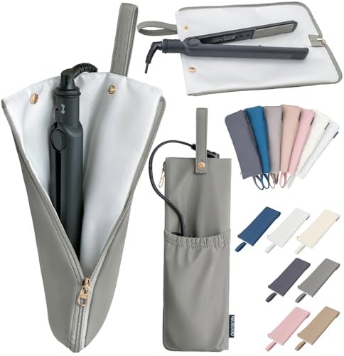 Linoha ヘアアイロン ケース 吊り下げ収納 【フラット型だから180°全開&スリム】国内耐熱検査済み ヘアアイロン置き 旅行 ストレートアイロン カールアイロン 収納 リノハ (04.ライトウォームグレー)