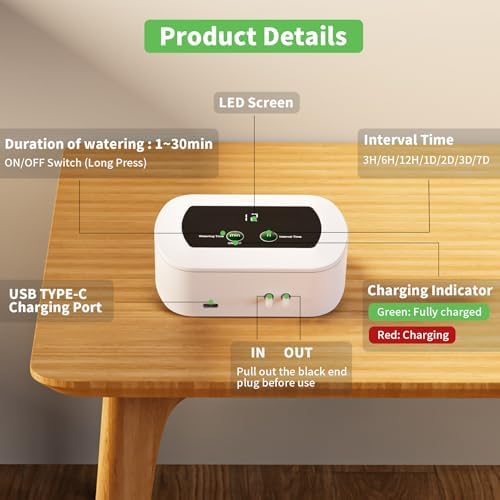 Bild 4 - Forever Speed Bewässerungssystem Automatische Bewässerung für 10 Topfpflanzen, 300 Bewässerungsmodi Bewässerungssystem Indoor Wiederaufladbar mit 10M Schlauch Pflanzen Bewässerung für Indoor, Balkon