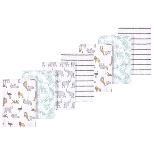 Image of Luvable Friends Hudson Baby Flannel Burp Cloths 7pk, Safari Adventure