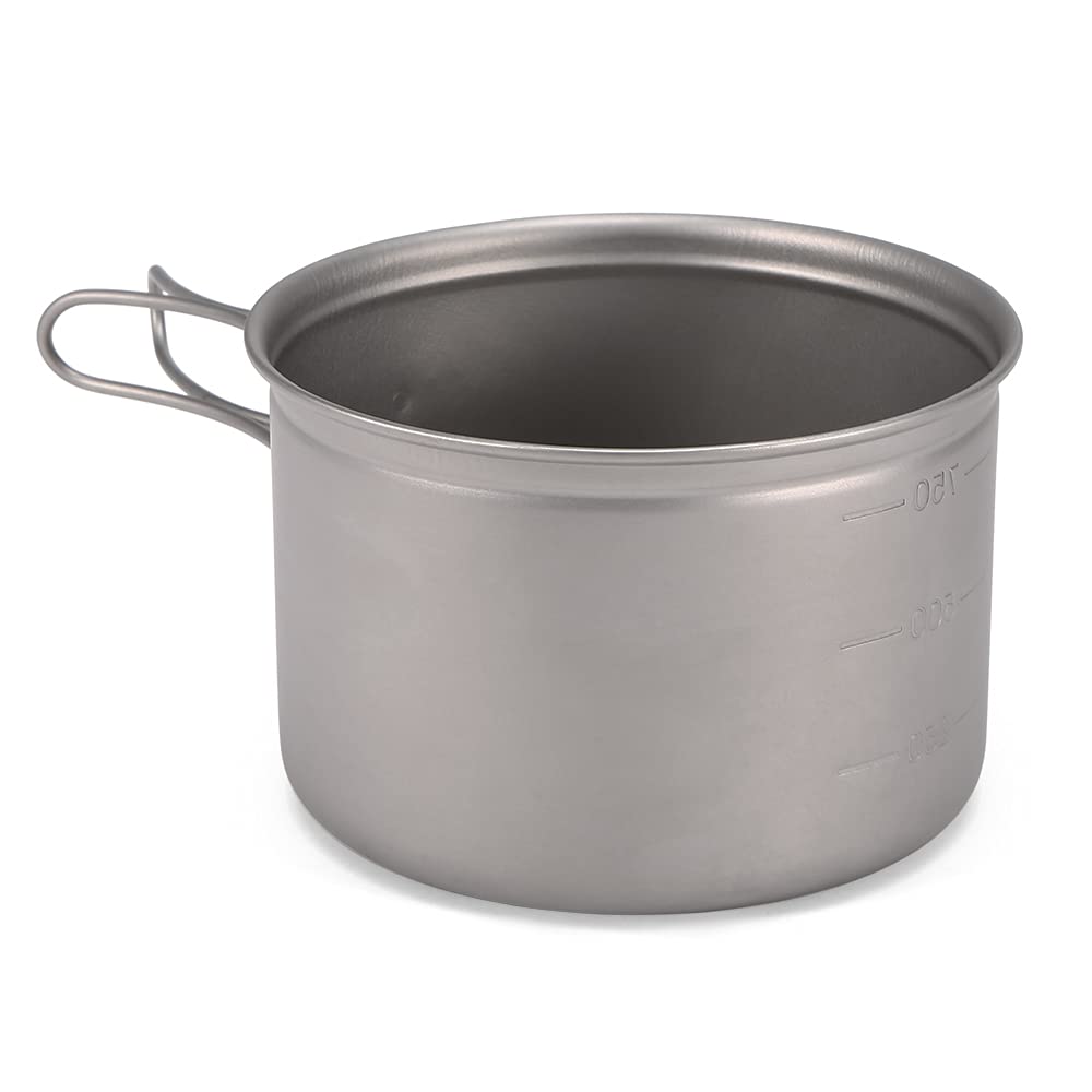 naczynia kuchenne z tytanu camping, HUIOP Camping Titanium Bateria kuchenna zestaw 1000 ml 750 ml garnek Pan łyżka zestaw do biwakowania na świeżym powietrzu, piesze wycieczki, piknik, sprzęt