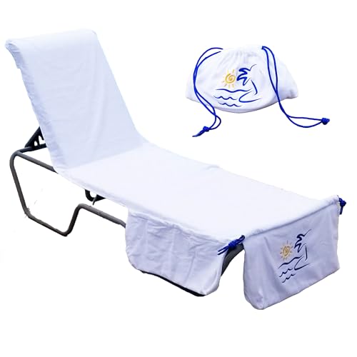 Beach Towel Tote Bag Chair Cover That Locks in Place Pocketed on Both Calve Areas for Phones Keys Tanning Oils Plush Resort 100% Cotton Terry Velour 400 GSM Embroidered Tote'l Towel