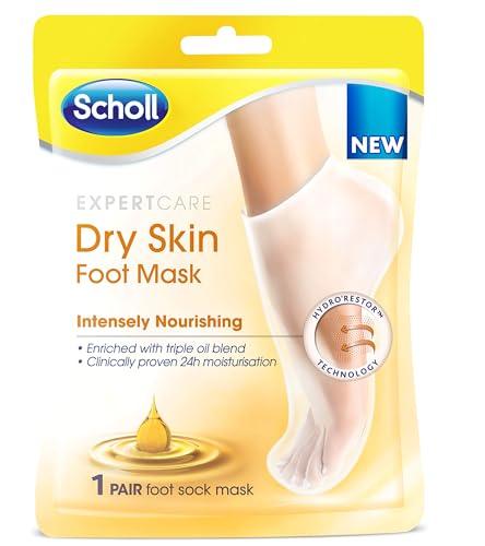 Dr. Scholls Intensely Nourishing Foot Moisturiser Mask for Extra Dry Skin - Soft & Smooth Feet in Only 20 Minutes Triple Oil Blend with Avocado Argan and Jojoba Easy to Use Non-Greasy 1 Pair