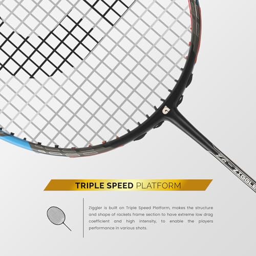 Image of Apacs Z-Ziggler (Strung, Max Tension Upto 38 LBS) 6.4mm Slim Shaft | Made in Vietnam | 100% Japanese Graphite Badminton Racket with Free Full Cover (Black Blue Grey)