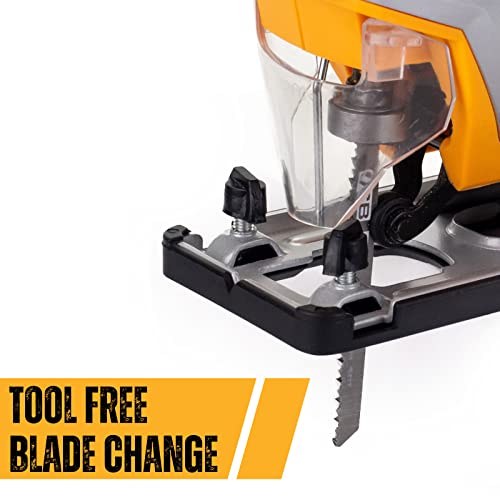 JCB 240V Corded Jigsaw, 4 Pendulum Settings & Tool Free Blade Change, Variable Speed & Built in Dust Blower, Cutting Capacity of 100mm for Wood and 10mm for Metal, 800W, 3 Year Warranty 4 JCB 240V Corded Jigsaw, 4 Pendulum Settings & Tool Free Blade Change, Variable Speed & Built in Dust Blower, Cutting Capacity of 100mm for Wood and 10mm for Metal, 800W, 3 Year Warranty - Image 4