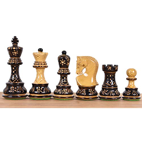 Pièces d'échecs Zagreb brûlées 3,9" en buis lesté de prestige