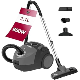 Akitas C5 Bagged Vacuum Cleaner, 9m Cleaning Reach, 850W High Suction for Carpet & Hard Floor, HEPA Filtration for Allergies & Pets, with German Wessel-Werk Head & 3 Tools, Compact & Lightweight