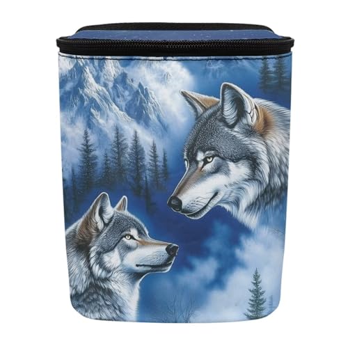 Image of Talayituse Wolf Mountain Print Car Trash Can with Lid, Leak Proof Auto Trash Bag Hanging Vehicle Garbage Can Multipurpose Storage Container for Back Seat Road Trip