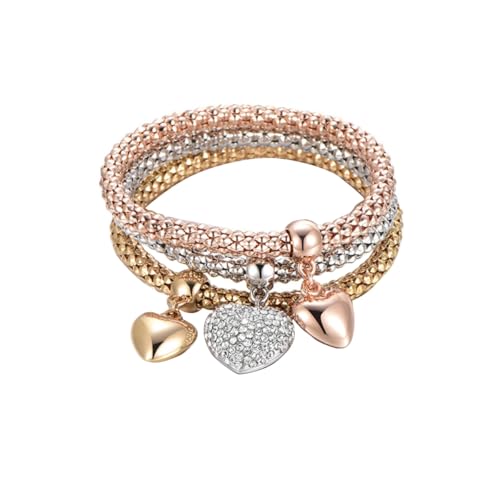 Conjunto de 3 pulseiras femininas com pingente de cora&ccedil;&atilde;o de amor para mulheres, pulseira...