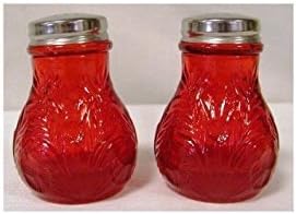 Solid Ruby Red Glass Salt & Pepper Shakers Inverted Thistle Pattern