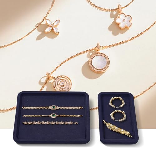 Microfiber Jewelry Trays Stackable Jewelry Display Tray Jewelry Bracelet Necklace Tray Organizer Ring Earring Necklace Organizer Tray Jewelry Trays For Drawers (Blue