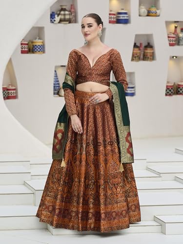 Image of PURVAJA Women's Kanjiwaram Semi-Stitched Lehenga choli