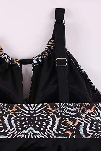 JINXUEER Women's Plus Size Two Pieces Swimwsuit High Neck Flowy Swimwear Modest Tankini Top Bathing Suits with Boyshort4