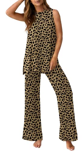 Image of PrinStory Womens Pajamas Sets 2 Piece Soft Pjs for Women Sleeveless Pajama Set Summer Loungewear with Pockets