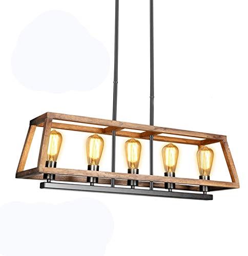 Authentic Crazy Deals Kitchen Island Lighting Juyace,60W Wooden Metal Industrial Pendant Lighting for Kitchen Island,5-Lights E26 Bulbs Industrial Hanging Light Fixture for Dining Room Kitchen Island Entryway Foyer