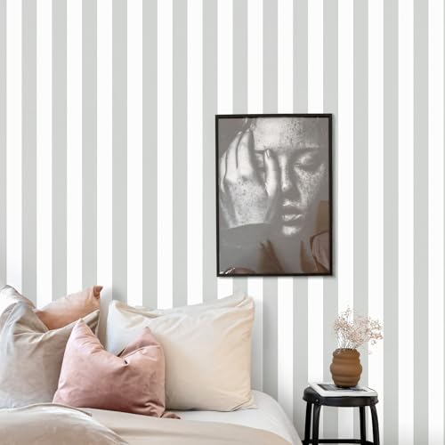 Cohoo Home Gray and White Wallpaper Peel and Stick Striped Contact Paper for Cabinets Gray and White Contact Paper Modern Self-Adhesive Removable Wallpaper Bedroom Bathroom Waterproof 118inL 18inW