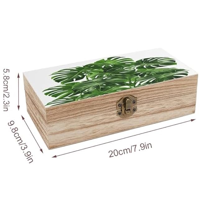 Wooden Storage Box with Hinged Lid, 7.9 X 3.7 X 2.3 Inches, Monstera Deliciosa Banana Palm Printed Paulownia Wood Box, Suitable for Crafts, Decoration And Home Keepsake Box.