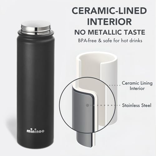 Image of Mininoo 24 oz Insulated Ceramic-Lined Water Bottle with Straw, Black