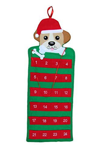 Happie Hare Advent Calendar Dog Pet Puppy Hanging Holiday with Pockets - Countdown to Christmas And Holiday for Kids & Family - (Dog Advent Calendar)