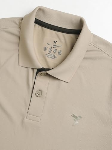 Image of TECHNOSPORT Men's Solid Slim Fit Polo Collar T-Shirt TECHNOCOOL+ Half Sleeve Button Polyester for Gym Running Workout UPF50+ Anti Odour