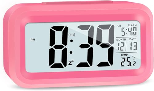 JOPHEK Sveglia Digitale da Comodino Batteria, Sveglia Intelligente con Temperatura Data Snooze, Sveglia Digitale per Bambini Adulti Camera da Letto Home Office