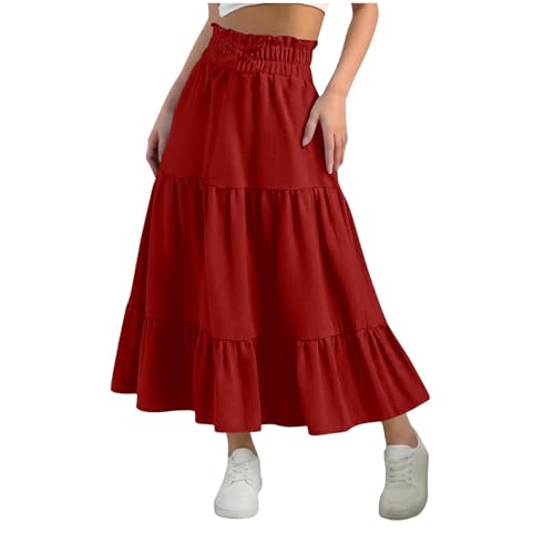 Girls Boho A-Line Maxi Skirt - Elastic High Waisted Summer Casual Tiered Flowy Long Beach Skirts for 4-15 Years