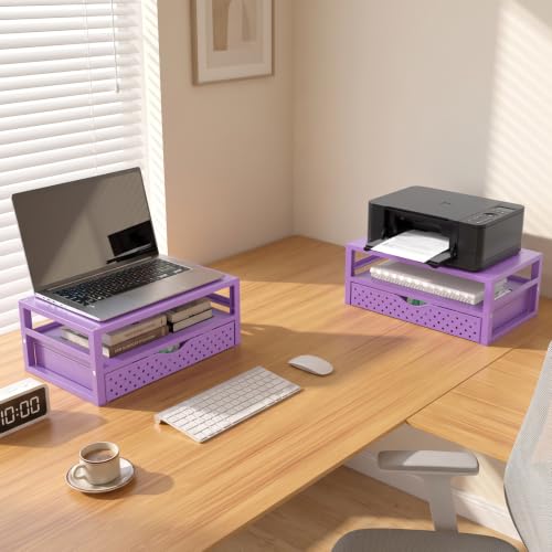 Image of WALI Desk Organizer with Drawer,Computer Monitor Stand with Storage, Desk Organizers and Accessories for Computer, Printer, Laptop Riser for Home Office Supplies, (PTT005-V), 1 Pack, Purple