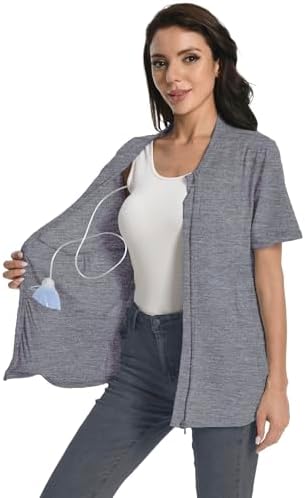 Post Mastectomy Zip Up Shirts with Drain Pockets Surgery Recovery Must Haves Clothing Comfy Short Sleeve Shirts