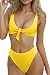 ESONLAR Women Sexy Knotted Front Cropped Top Bikini Sets Thong Swimsuit Yellow S