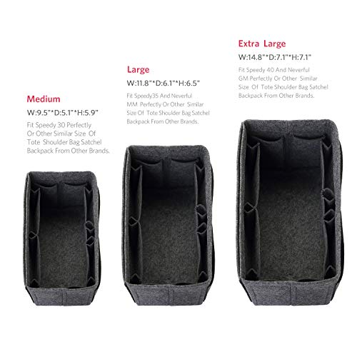 Image of Felt Purse Organizer, Multi Pocket Bag in Bag Organizer For Tote & Handbag Shaper, Speedy 30, Speedy 35 and Speedy 40,X-Large, Grey