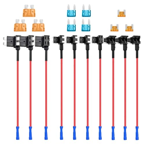 10PCS Fuse Tap Kit, 12V Mini Standard Low Profile Car ATR Blade Fuse Holder, Car Add-a-Circuit Fuse Tap Adapter with Blade Fuse, Add On Dual Circuit Adapter Connector for Cars Truck Boat (3 Types)