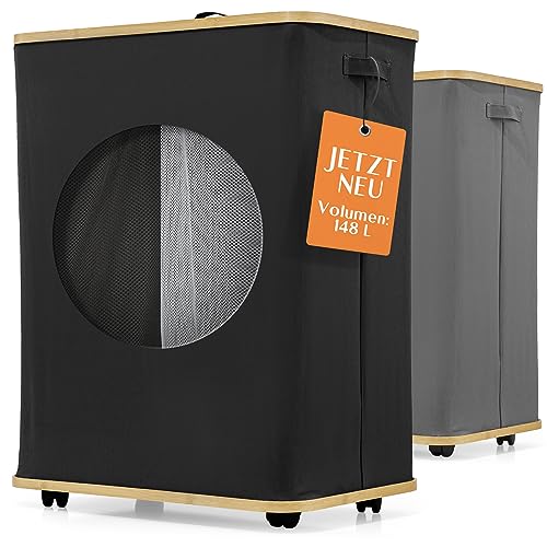 HOMEEST Wäschekorb mit Rollen|faltbar Wäschekorb 2 Fächer mit...