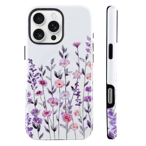 Image of Magnetic for iPhone 16 Pro Max Case for Women Girl, Floral White | Stylish Flower Pattern Design [Compatible with MagSafe] 2-Layer Hybrid Shockproof Glossy Protective Cover