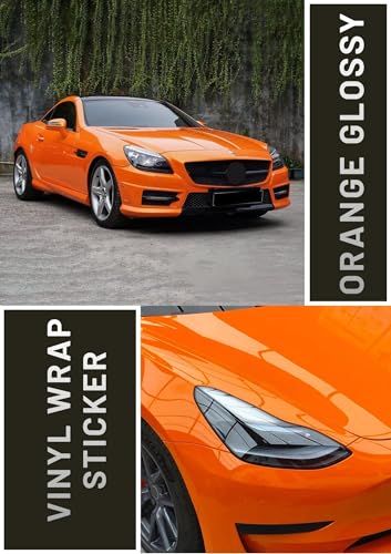 Image of HOME13 Vinyl Wrap Sheet for Car & Bike Self Adheisve Vinyl Wrap Sticker & Decal Roll Film Air Release Bubble Free (Orange Gloss Wrap, 24x100 Inches)