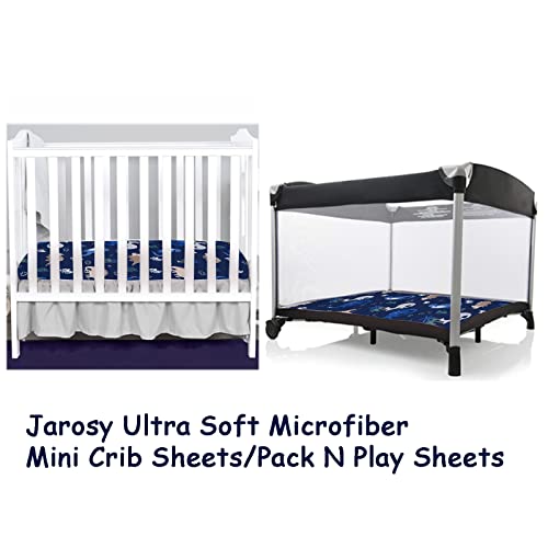 Jarosy Ultra Soft Mini Crib Sheets 3 Pack, Silky Skin-Friendly Playard Pack N Play Sheets For Baby Boys, 5'' Deep Pocket Fit All Pack N Play And Mini Crib Mattresses, Dinosuar & Elephant & Grey #TOP2