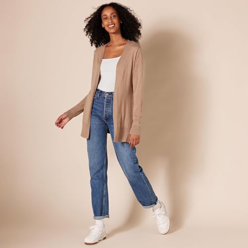 Image of Amazon Essentials Women's Lightweight Open-Front Cardigan Sweater (Available in Plus Size), Camel Heather, 6X (Pack of 2)